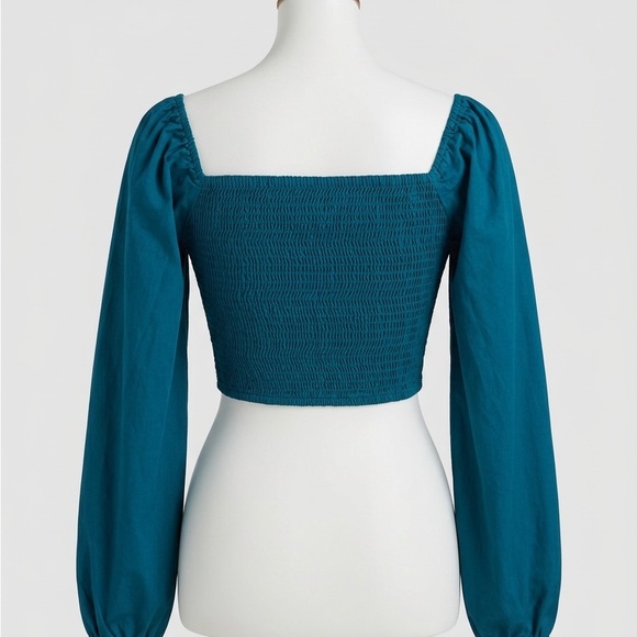 Jaspa Teal Long Sleeve Corset Crop Top Smocked Back Small - Picture 2 of 6